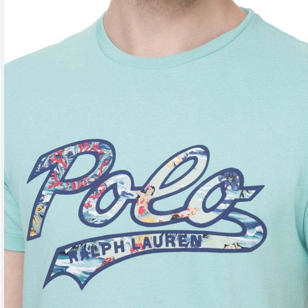 Ralph Lauren Mint Green Hawaiian Short Sleeve Polo Script Tee